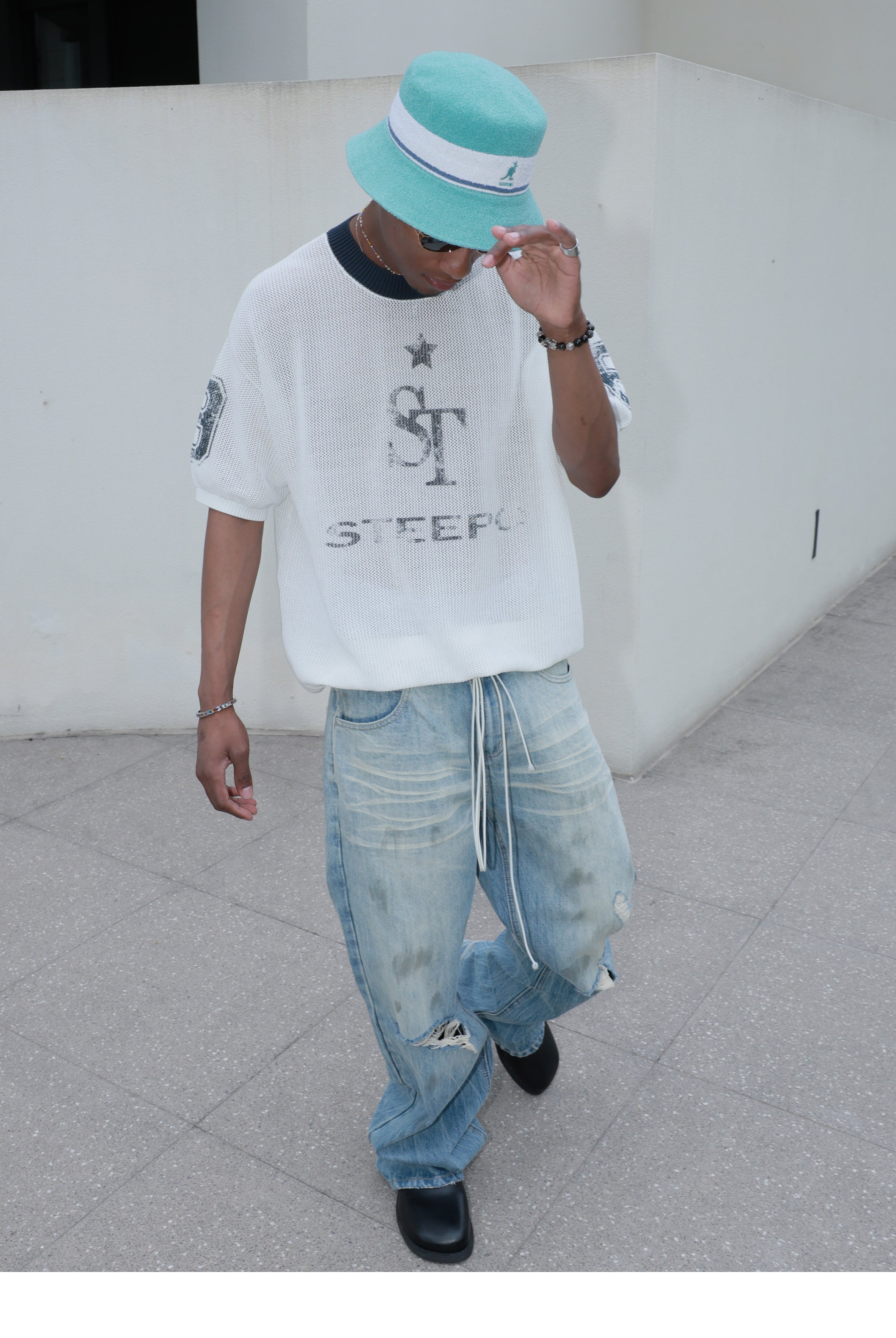 STEEPC Dirty Washed Faded Distressed Jeans