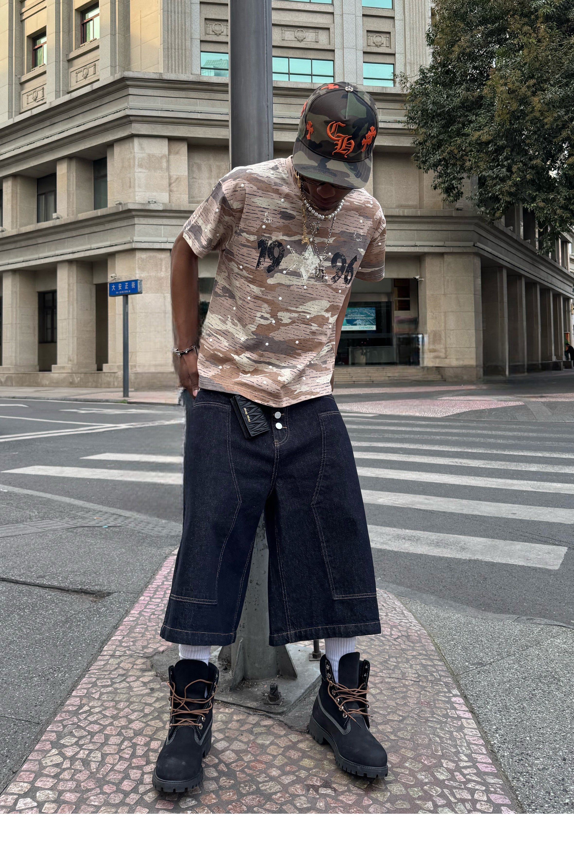 STEEPC Aged Desert Camo Pearl Embellished Print Tee
