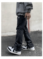 Cashew Flower Stitching Washed Flared Denim Jeans