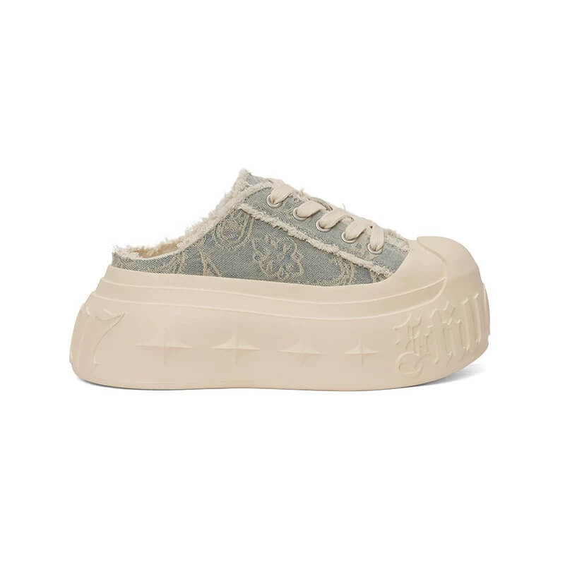 1807 INF-008 Gothic Lace Up Canvas Paisley Chunky Half Sneakers