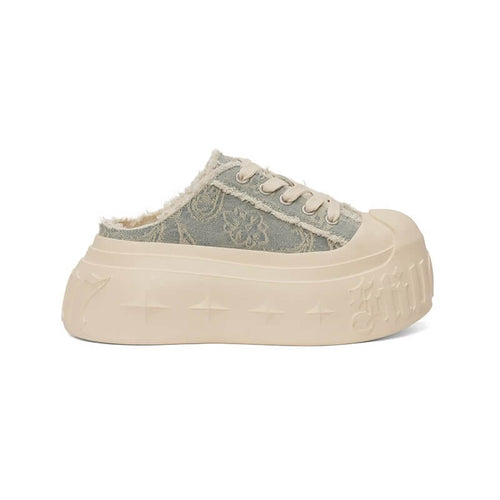 1807 INF-008 Gothic Lace Up Canvas Paisley Chunky Half Sneakers