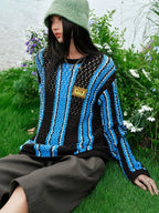 MEDM Multi Color Striped Open Knit Sweater
