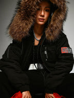 1807 Faux Fur Hood Trim Bomber Jacket