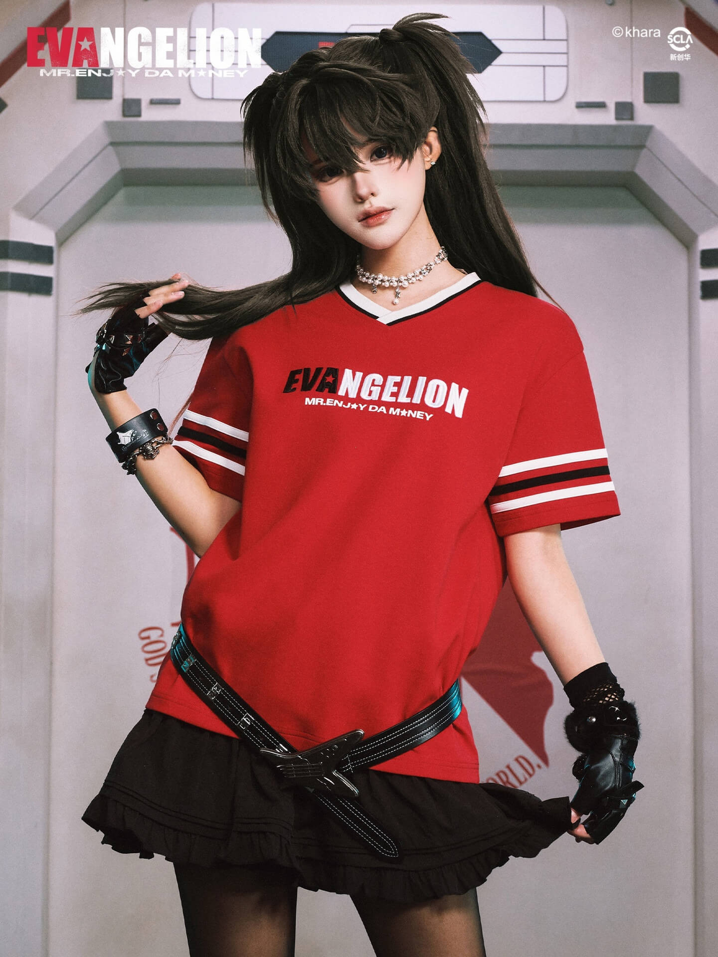 MEDM x EVA NEVER END Character Sketch Print Name Embroidered V Neck Tee