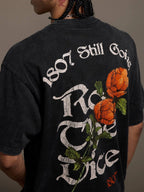 1807 Vintage Cracked Rose Print Washed Short Sleeve Tee