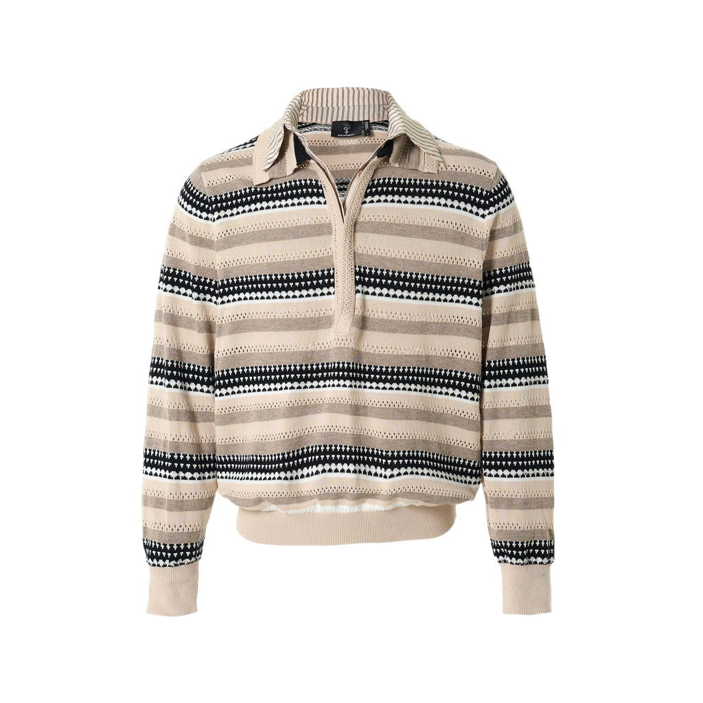 STEEPC Layered Design Knit Striped Long Sleeve Polo