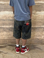 EVETS Washed Faded Camouflage Patchwork Shorts