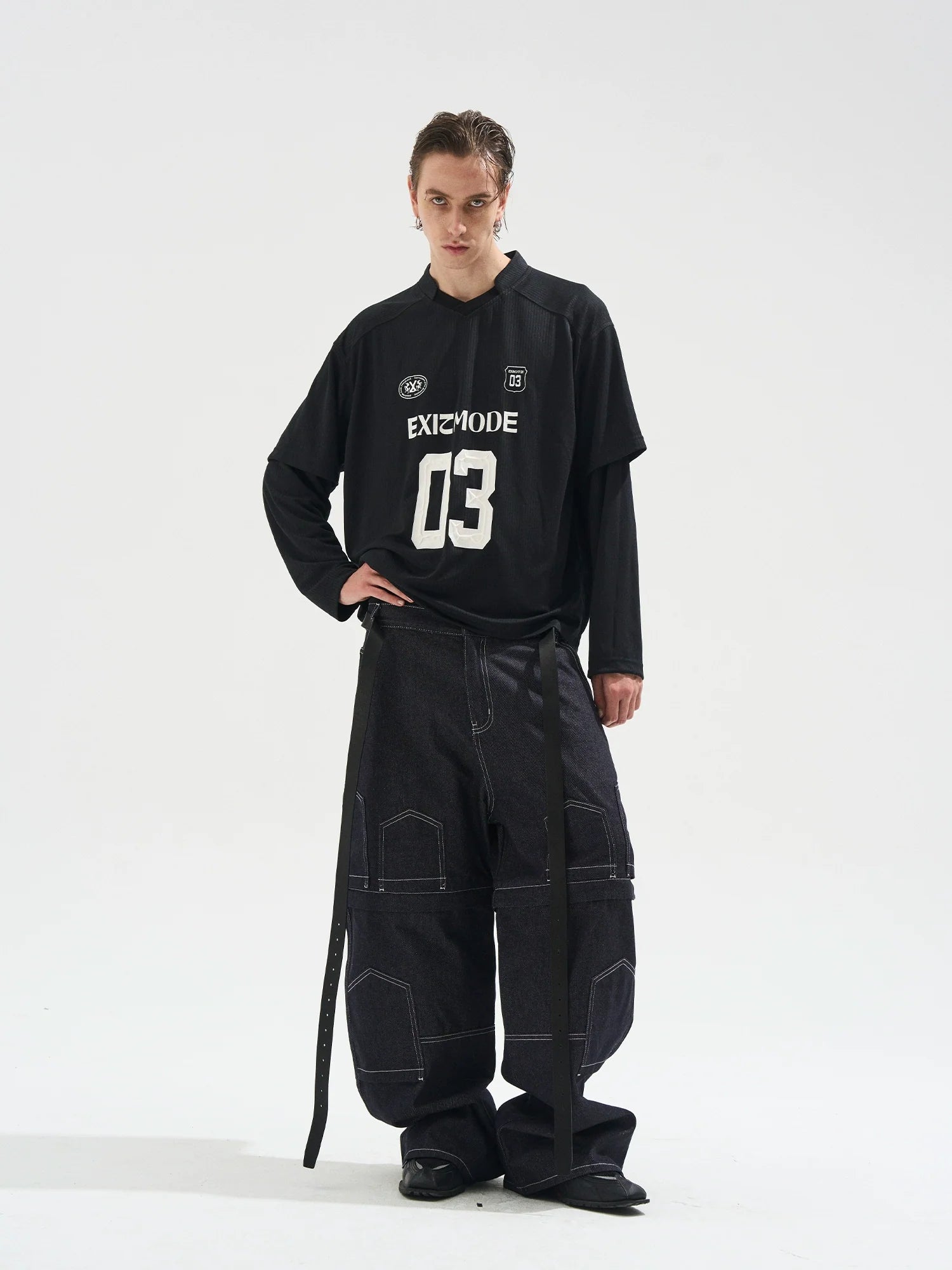 BLIND NO PLAN Layered Striped Long Sleeve Jersey