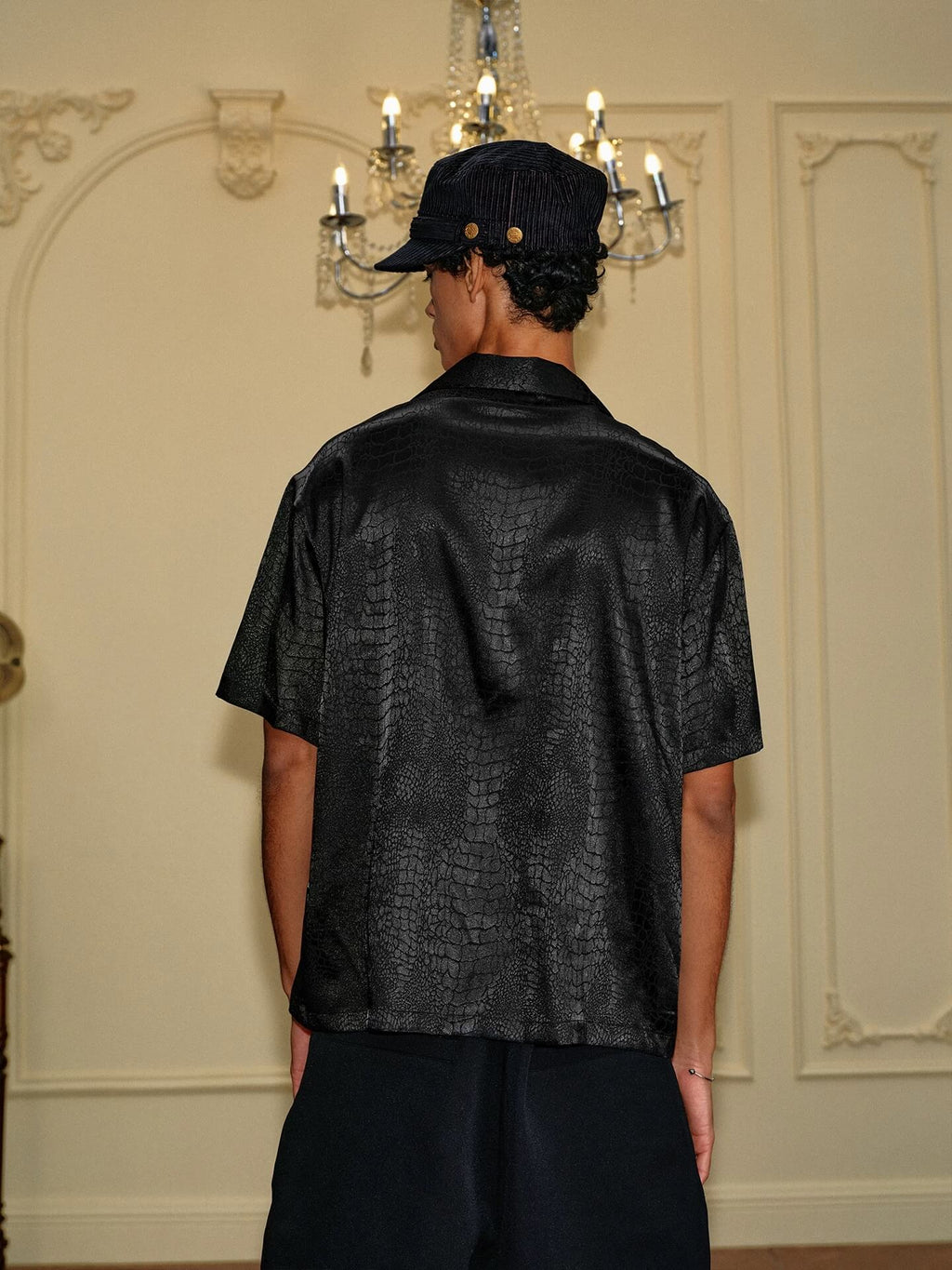 YADcrew Python Pattern Satin Short Sleeve Shirt