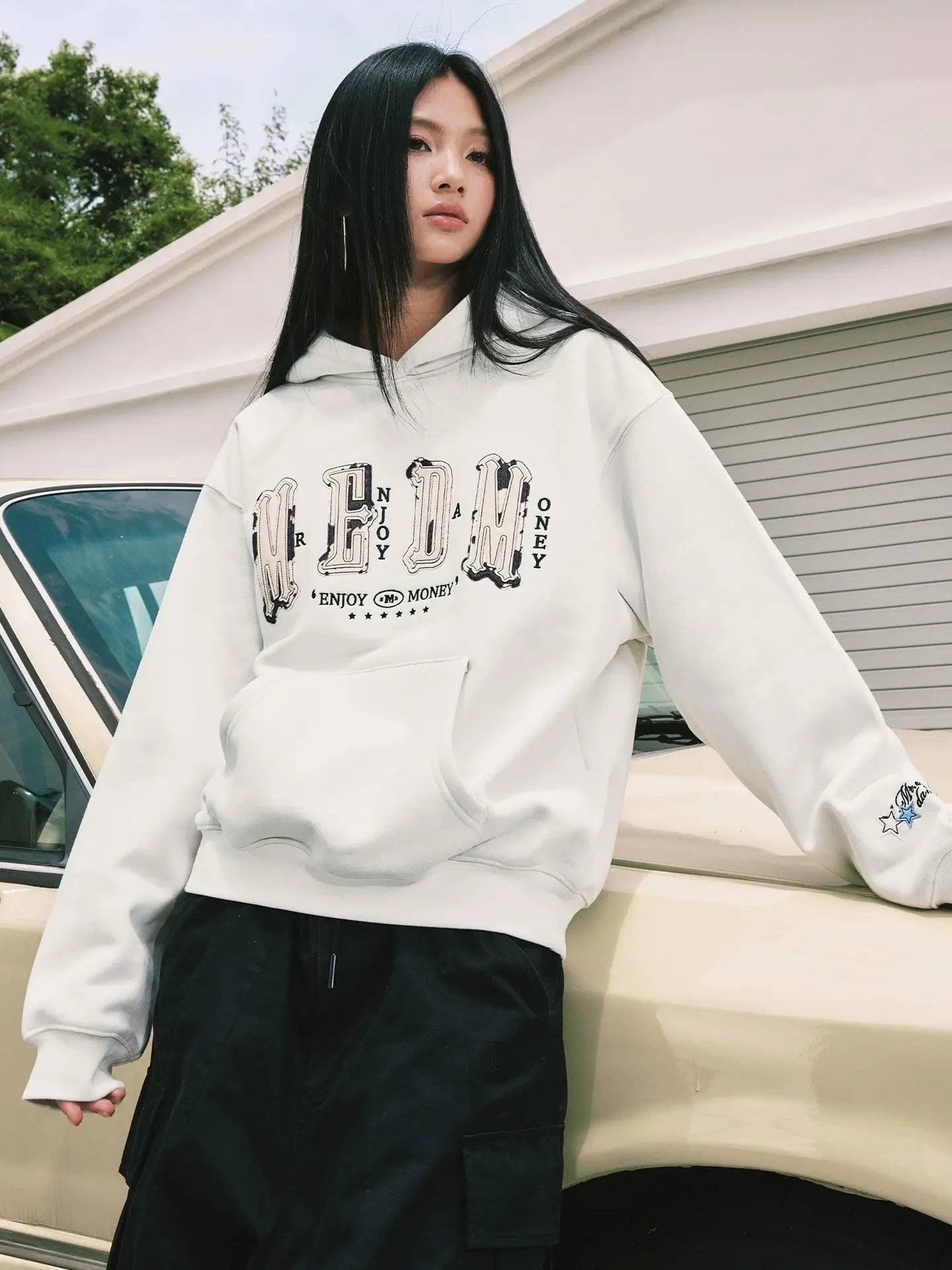 MEDM Animal Leather Logo Patch Hoodie