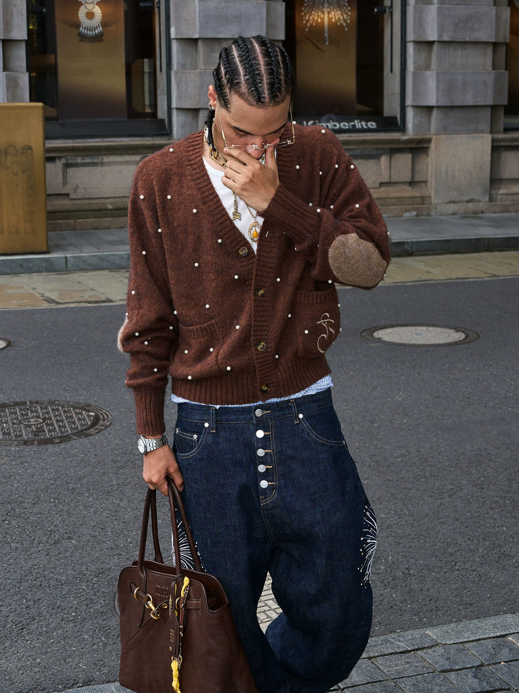 STEEPC Wool Blend Pearl Knit Cardigan