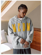 MEDM Basic Embroidered Logo Zip Up Knit Hoodie