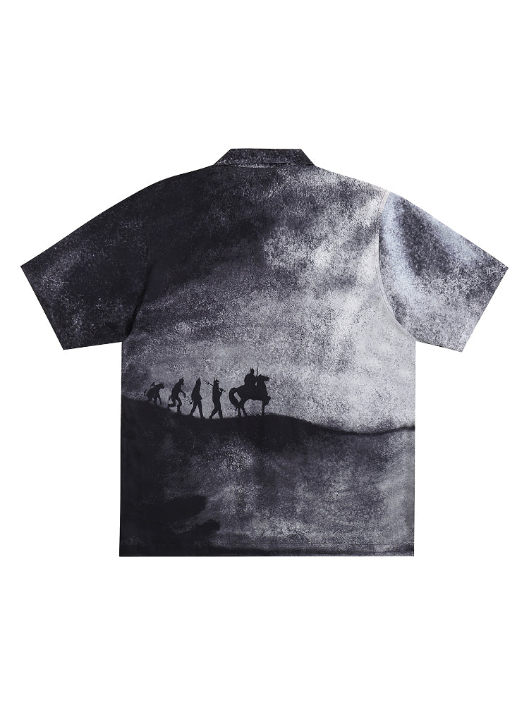 EVILKNIGHT(EK) Full-Print Graffiti Portrait Cuban Shirt