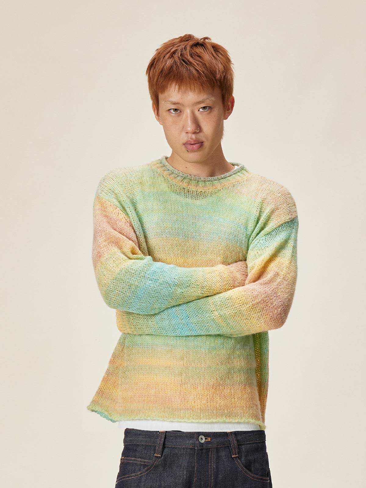 EVILKNIGHT(EK) Gradient Striped Knit Sweater