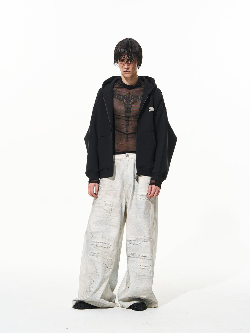 BLIND NO PLAN 3D Reconstructed Inverted Sleeves Zip-Up Hoodie