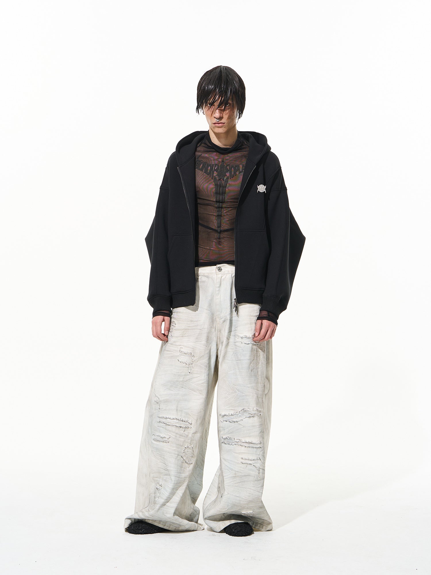 BLIND NO PLAN 3D Reconstructed Inverted Sleeves Zip-Up Hoodie