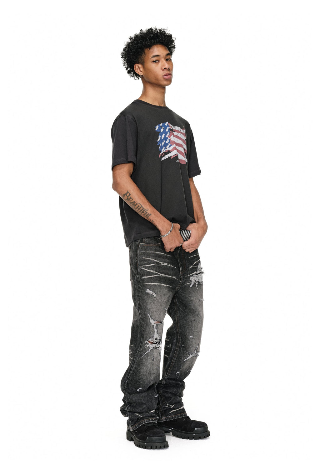ANTIDOTE Irregular Torn Hole Washed Flared Jeans