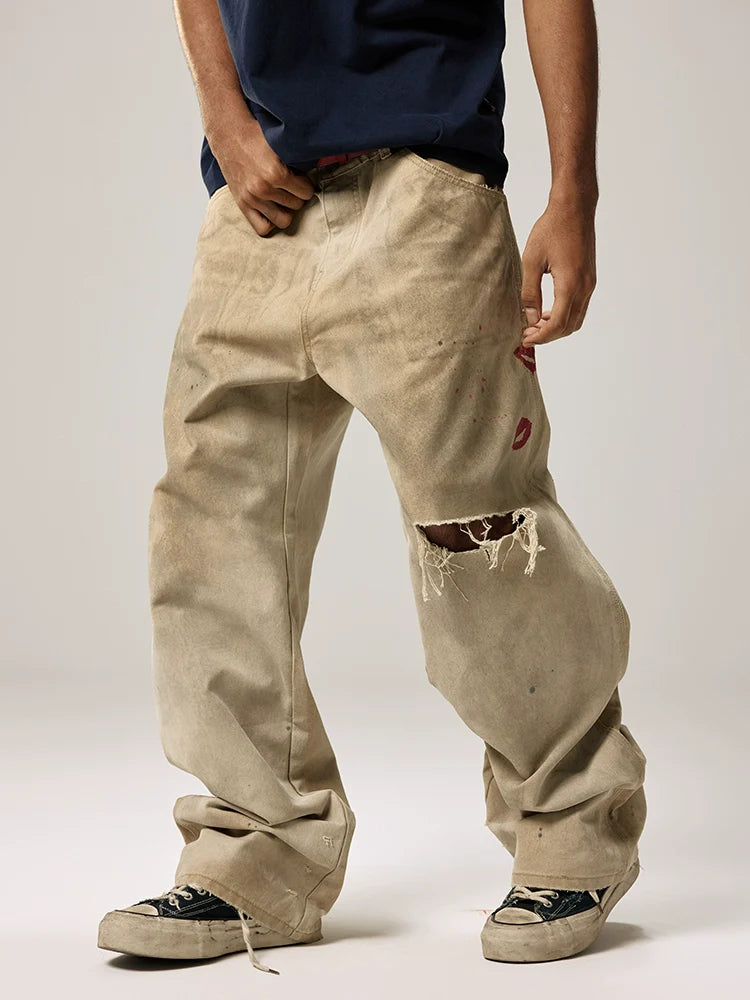 Remedy Kiss Mark Distressed Hole Work Painter Pants