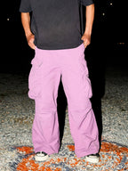 LIBERAFIT Dyed Nylon Pleated Flap Pocket Baggy Cargo Pants