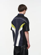 BLIND NO PLAN Colorblocked 3D Striped Short Sleeved Shirt