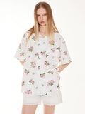 EMPTY REFERENCE Rose Floral Print Short Sleeve Shirt