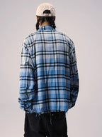 Remedy Washed Gradient Plaid Cutoff Long Sleeve Shirt
