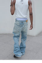 STEEPC Dirty Washed Faded Distressed Jeans