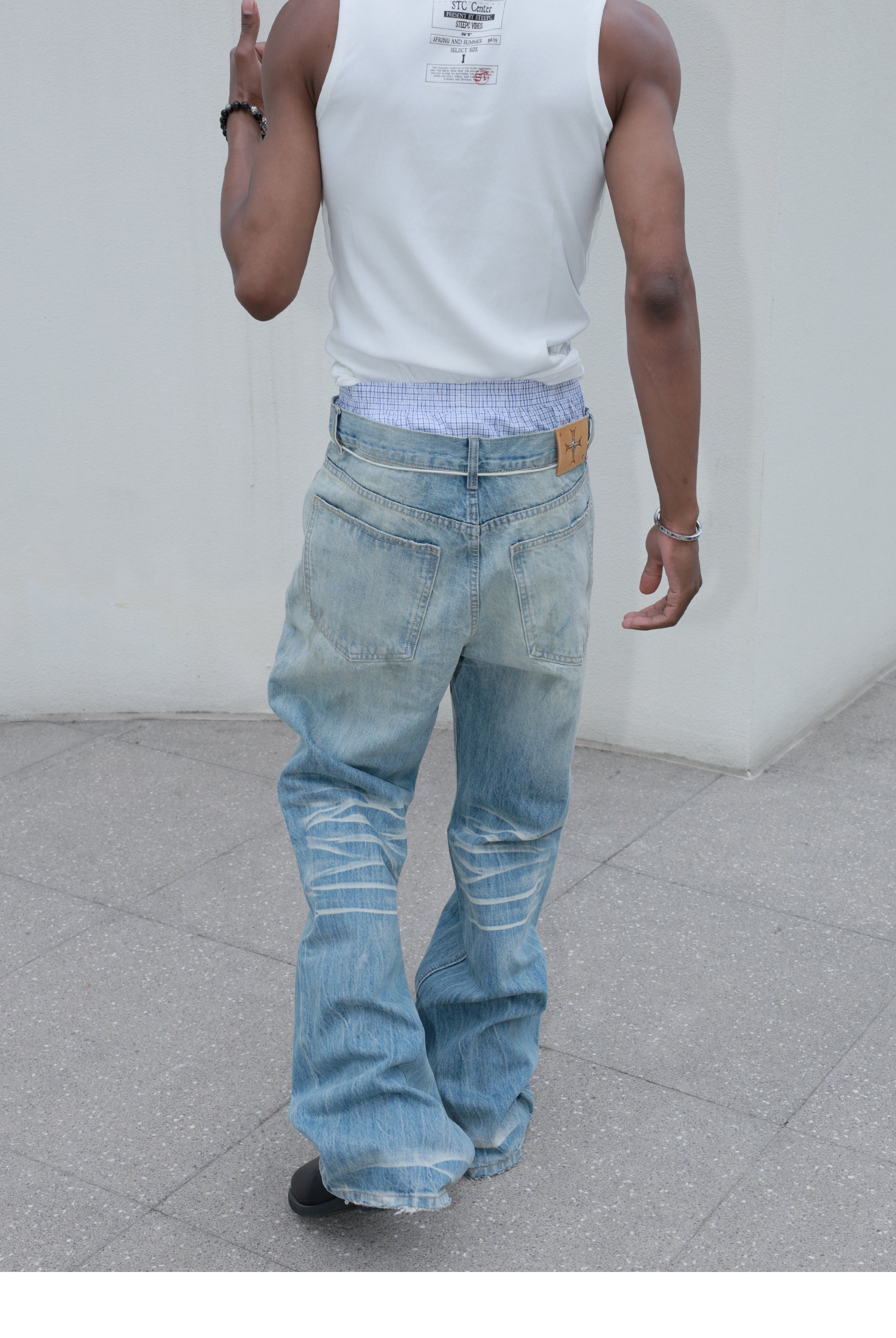 STEEPC Dirty Washed Faded Distressed Jeans
