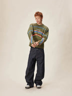 EVILKNIGHT(EK) Rainbow Circle Pattern Knit Sweater