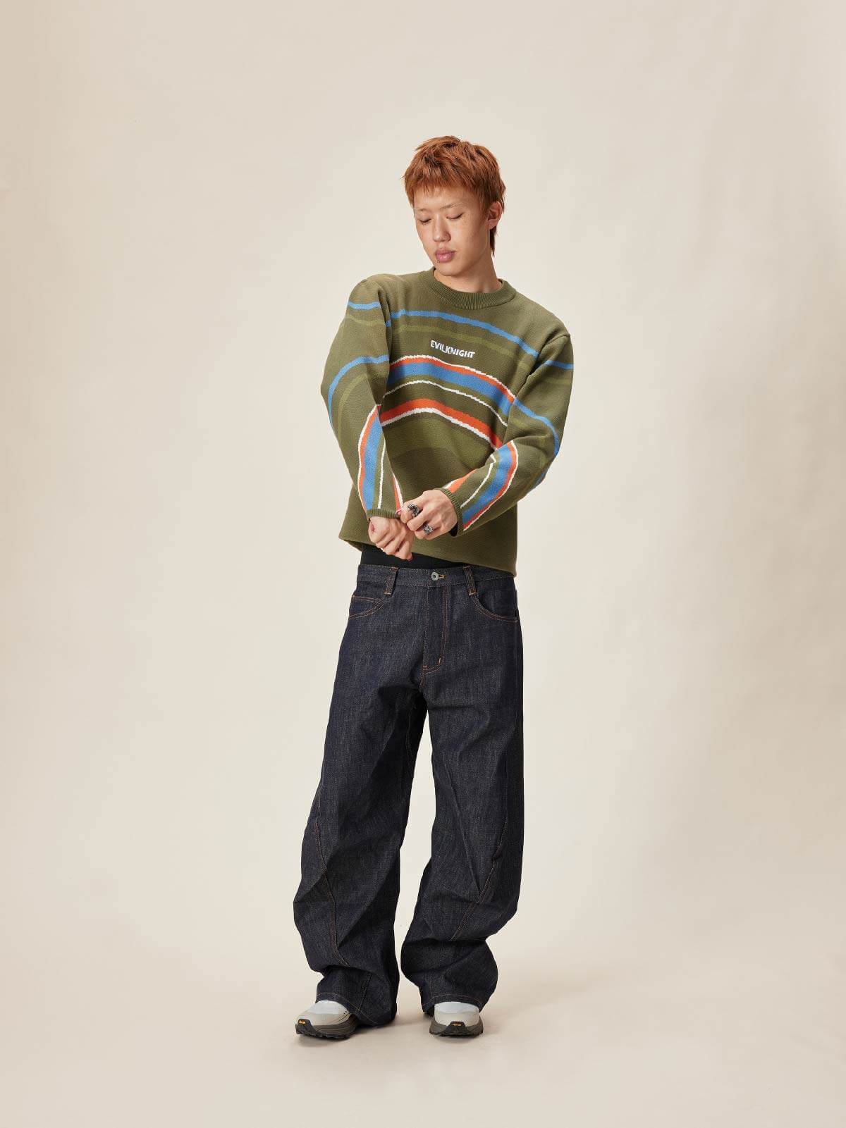 EVILKNIGHT(EK) Rainbow Circle Pattern Knit Sweater