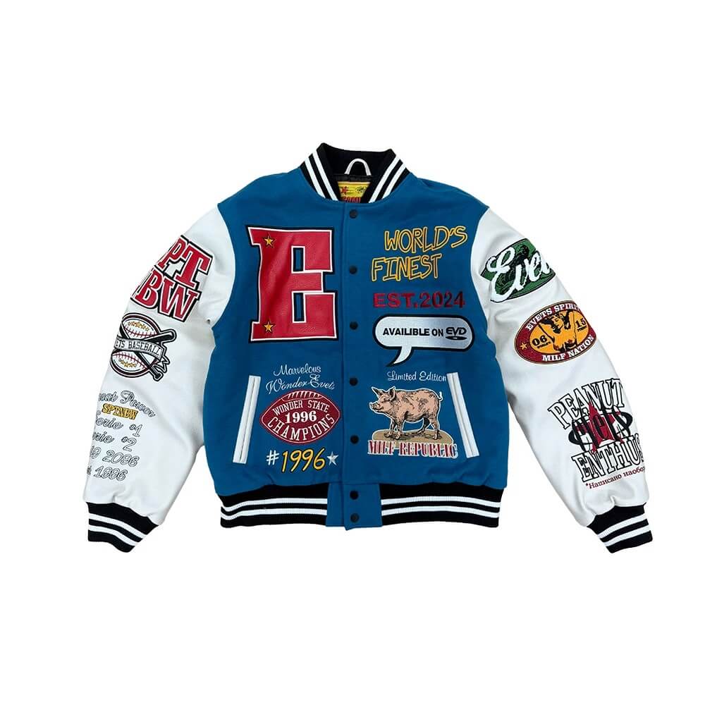 EVETS Embroidered Badge Varsity Jacket