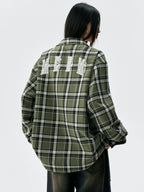 MEDM Green Pearl Embroidery Plaid Long Sleeve Shirt