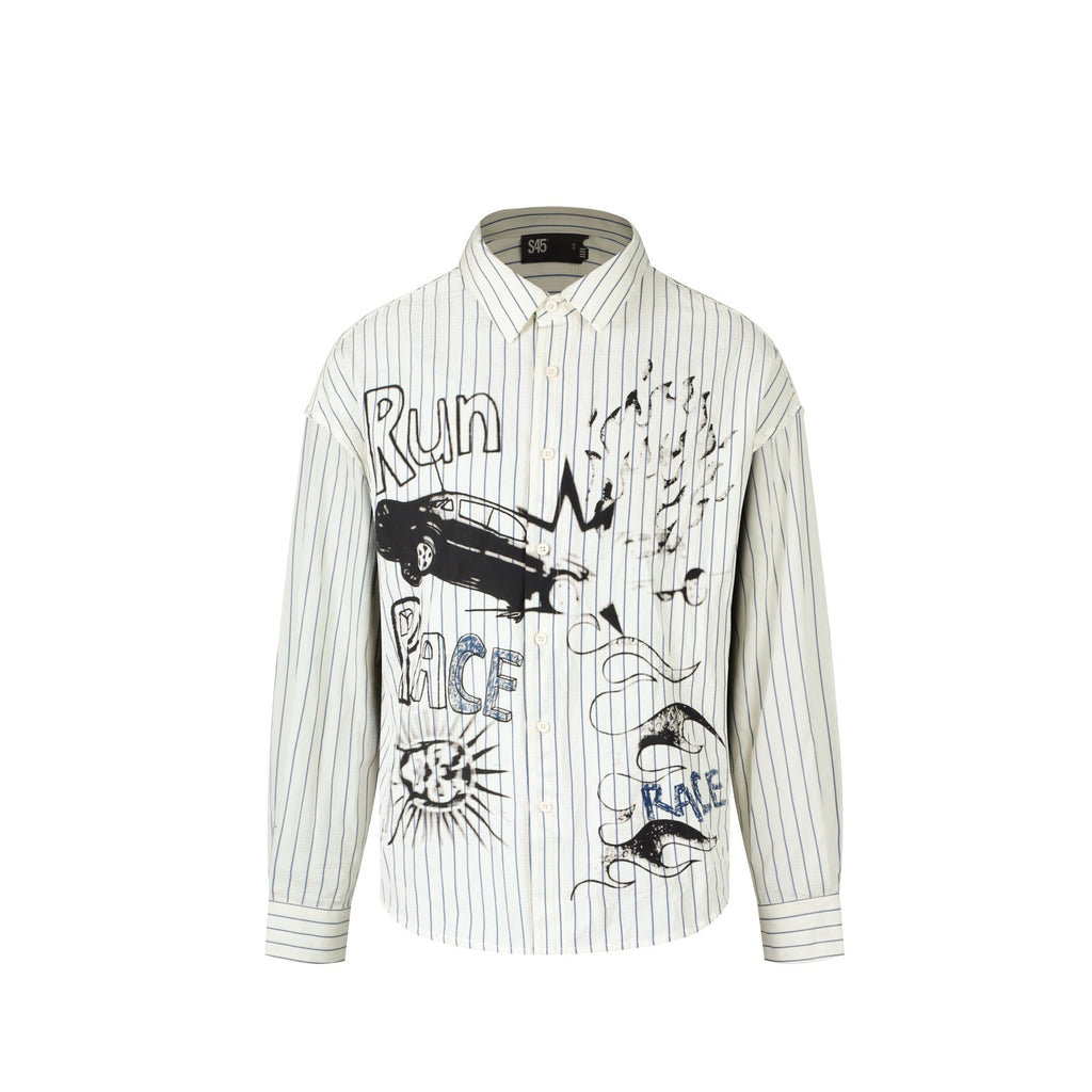 S45 Hand Painted Sports Car Stripe Long Sleeve Shirt