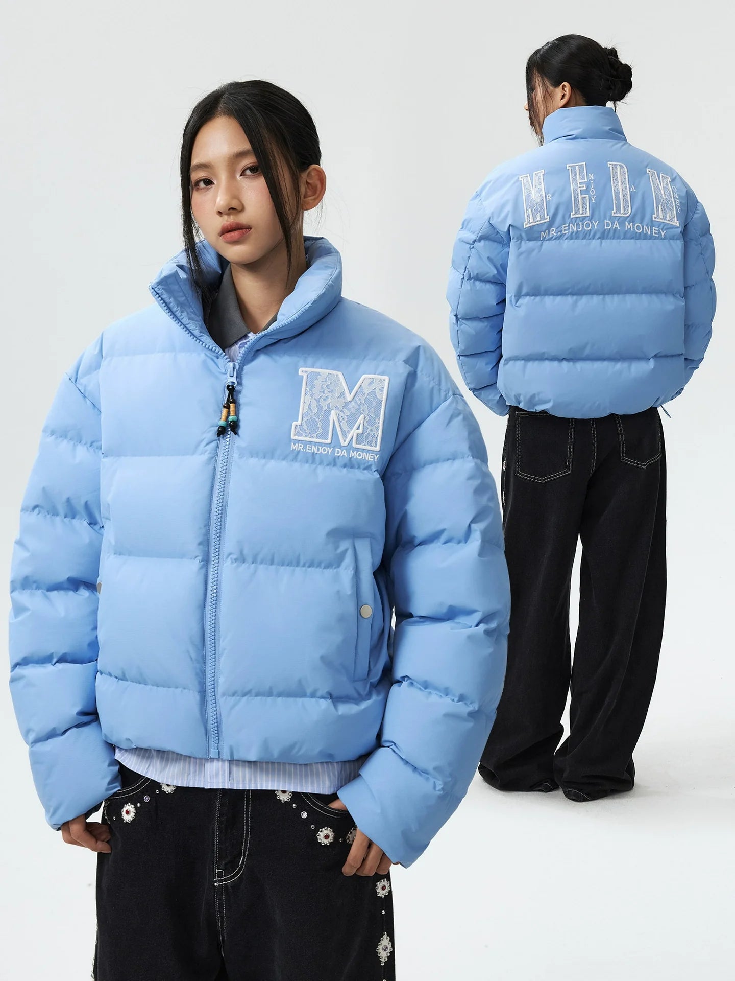 MEDM 3D Embroidered Lace Puffer Jacket