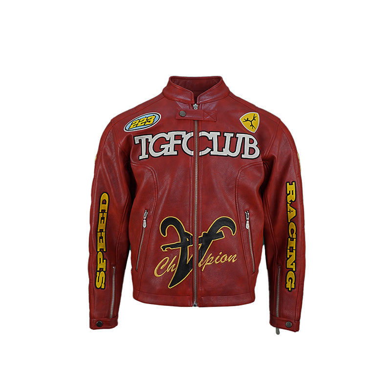 TGFCLUB Heavy Embroidery Racing Leather Jacket