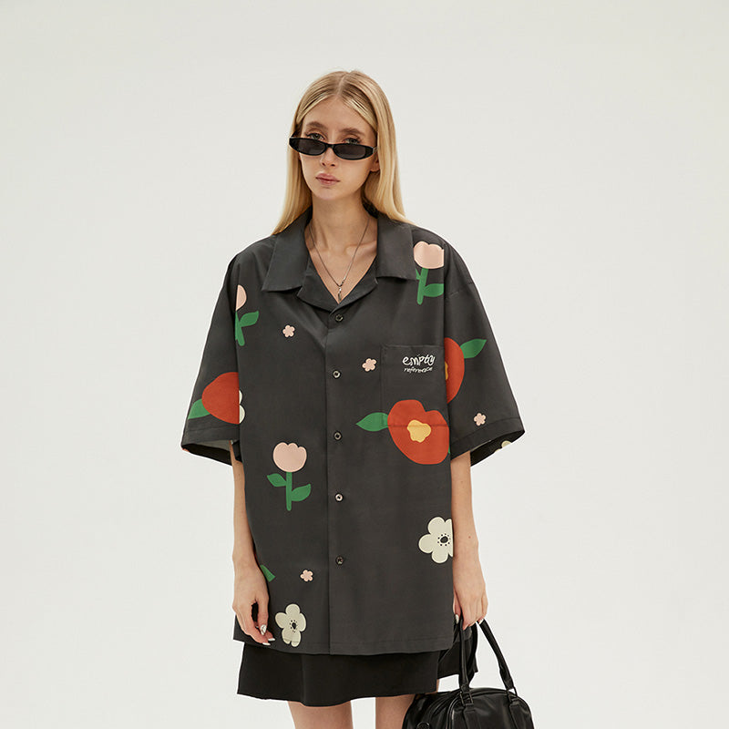 EMPTY REFERENCE Peach Flower Short Sleeve Shirt