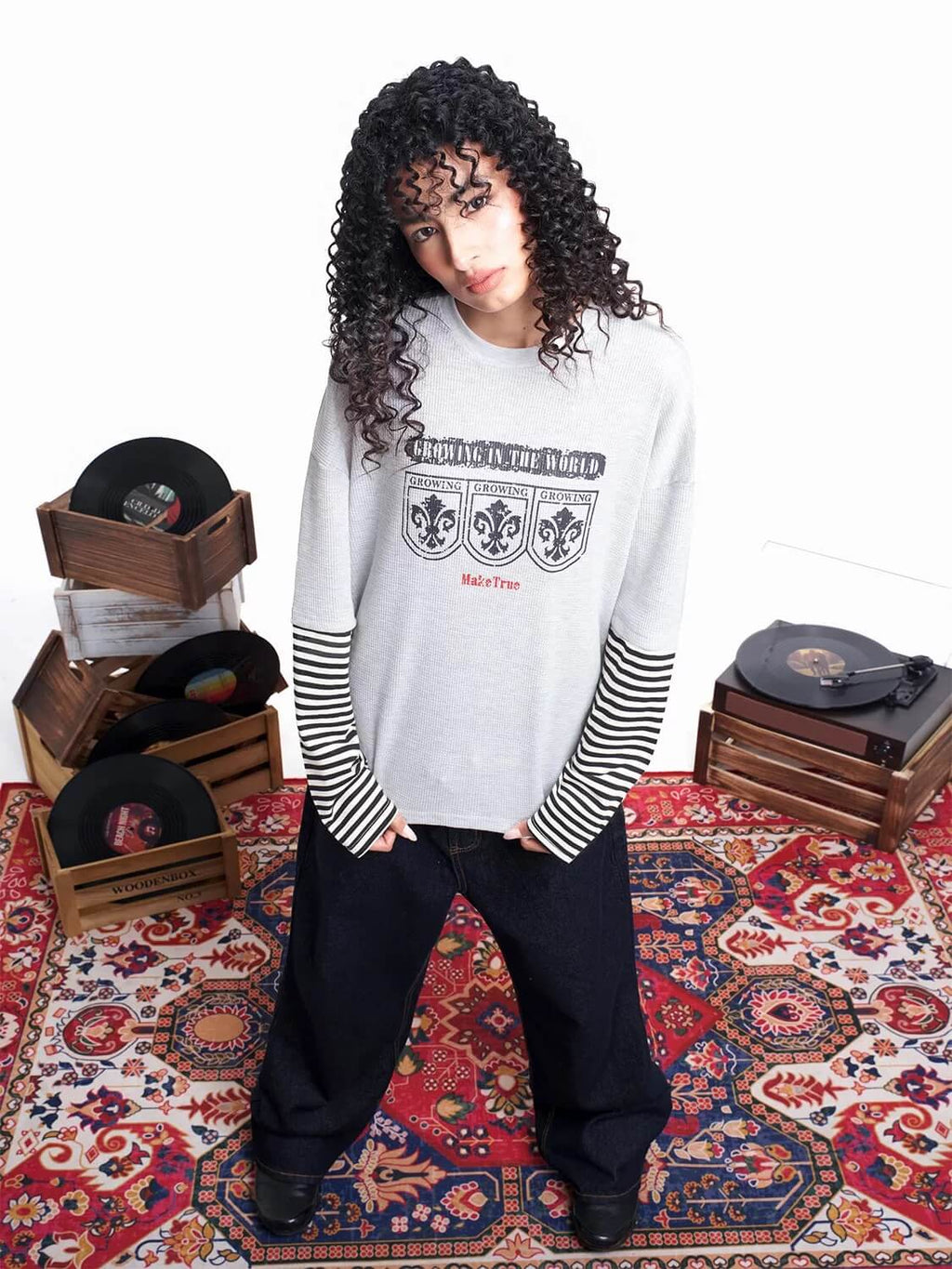 F3F Select Layered Stripe Long Sleeve Waffle Tee