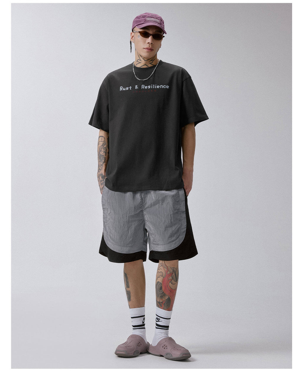 F2CE Metallic Nylon Patchwork Shorts