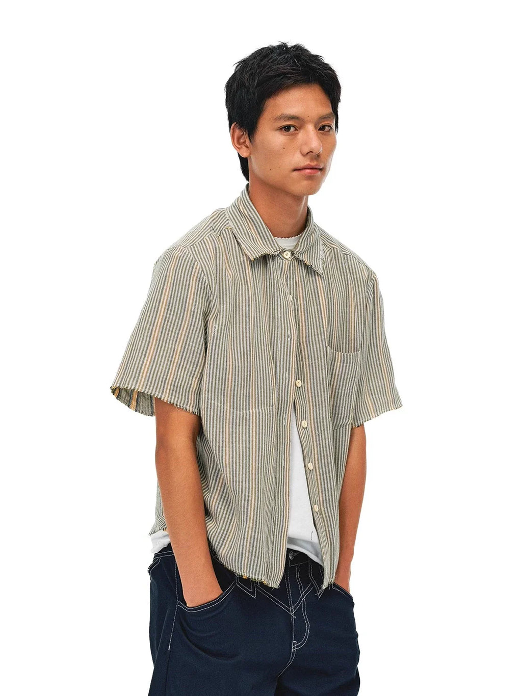 EVILKNIGHT(EK) Striped Plaid Reversible Short Sleeve Shirt