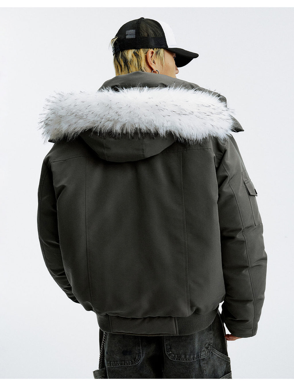 MEDM Detachable Fur Metal Snaps Down Jacket