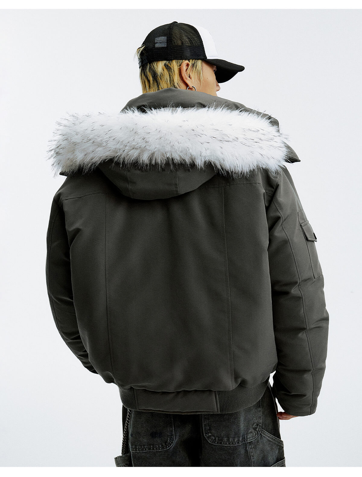 MEDM Detachable Fur Metal Snaps Down Jacket