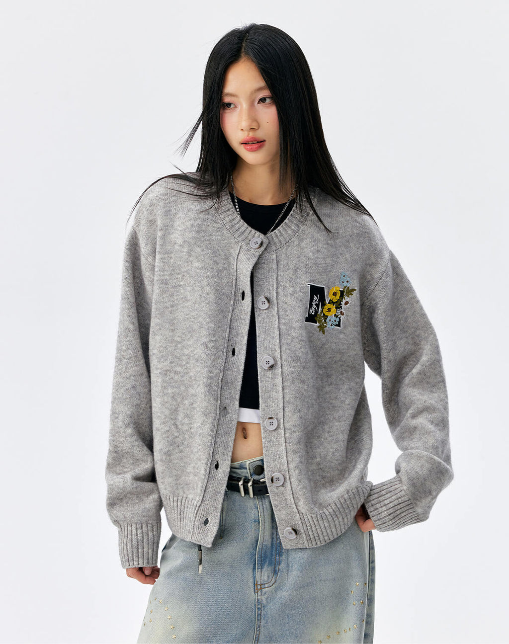 MEDM Floral Embroidered Knit Cardigan