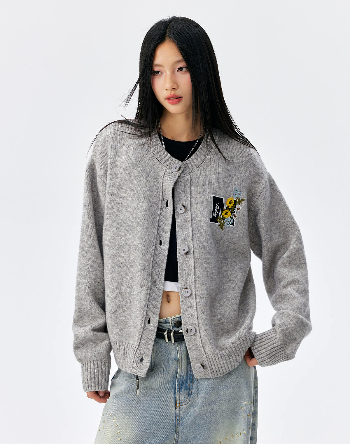 MEDM Floral Embroidered Knit Cardigan