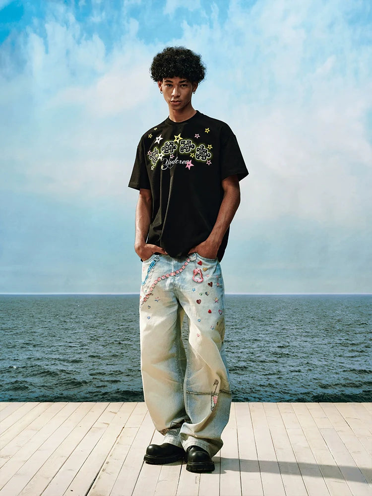 YADcrew Stud Puzzle Star Foam Print Tee