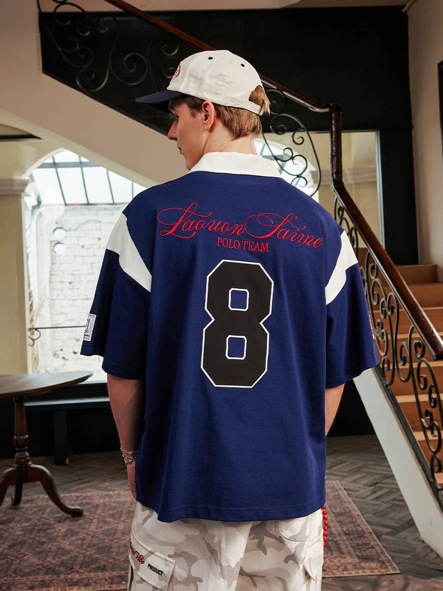 Harsh and Cruel Colorblock Number Embroidered Polo