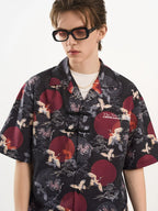 Harsh and Cruel Crane Print Knots Cuban Shirt
