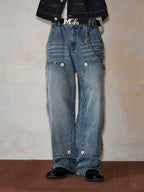 MEDM Gemstone Studded Double Knee Washed Jeans