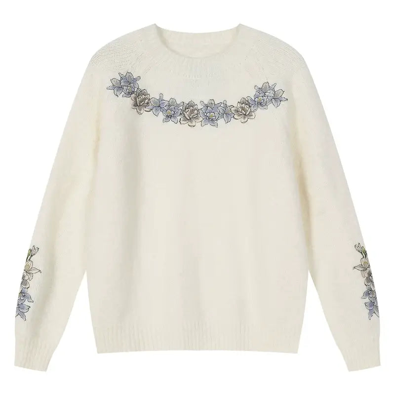 MEDM Floral Embroidered Mohair Knit Sweater