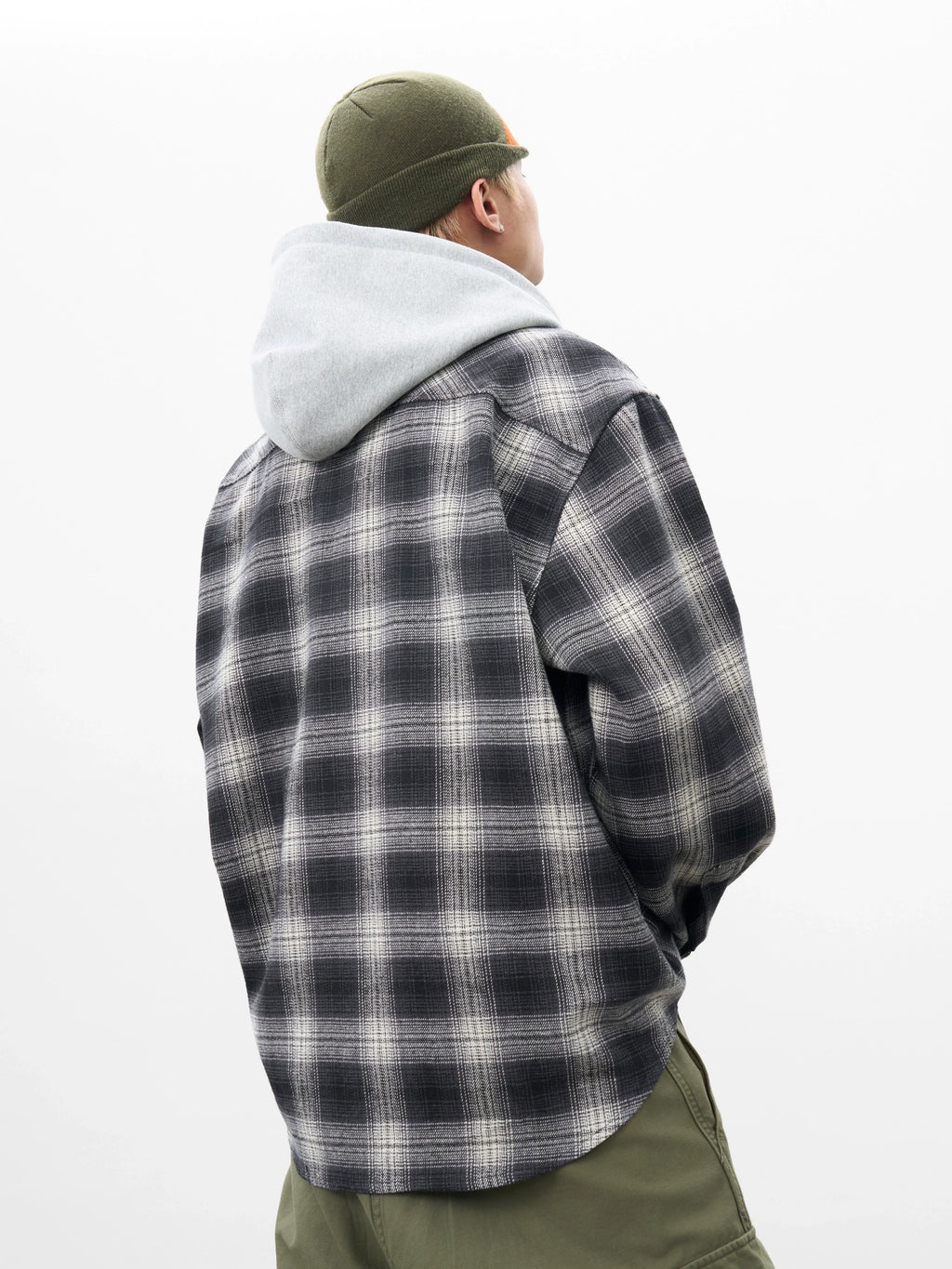AFGK Plaid Embroidered Hooded Long Sleeve Shirt