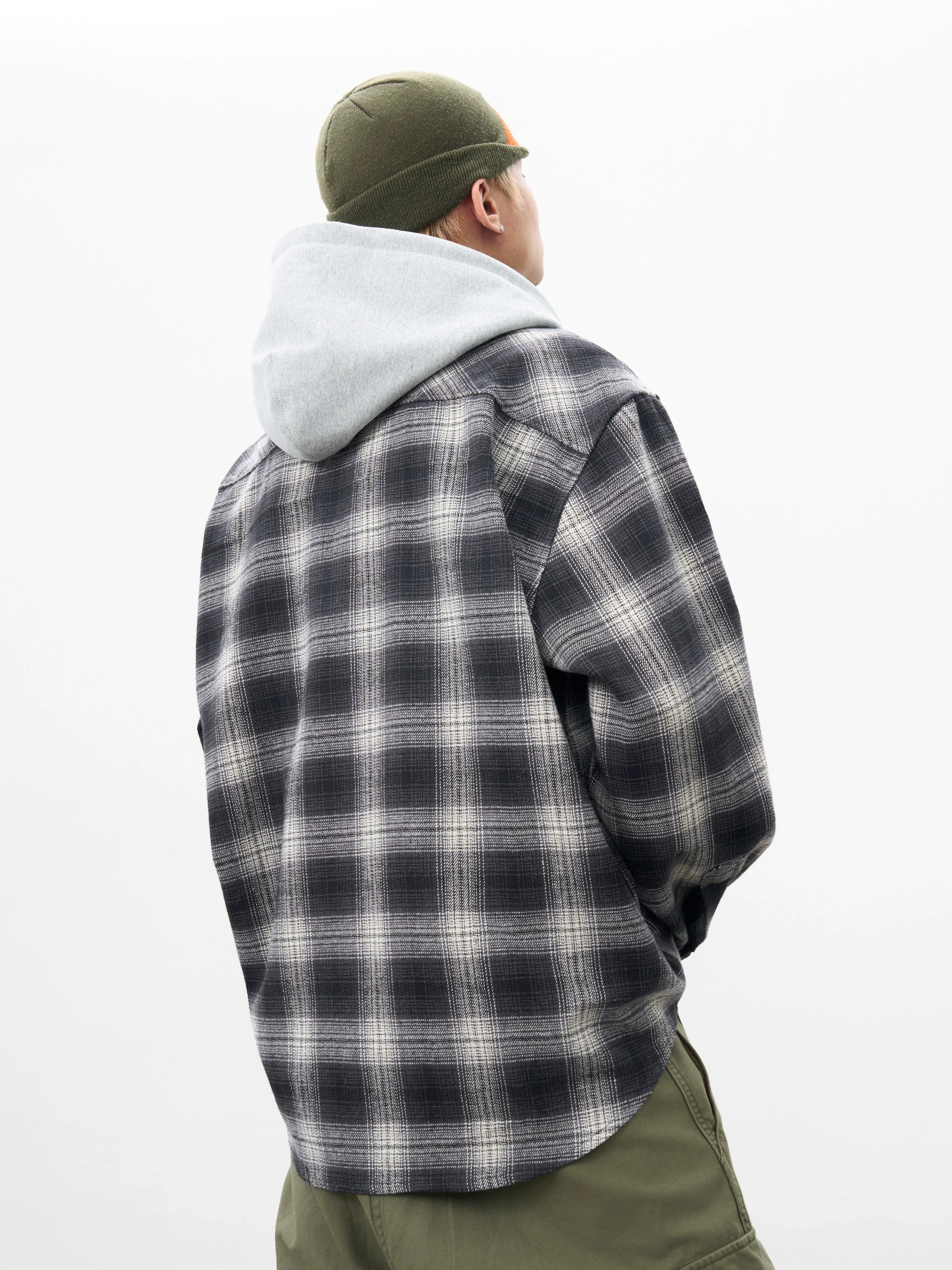 AFGK Plaid Embroidered Hooded Long Sleeve Shirt